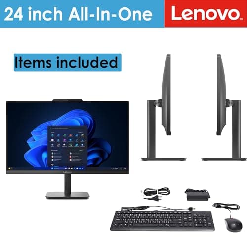 Lenovo All-in-One Desktop with Intel 4-Core Processor| 24 inch Full HD Display| 16GB DDR4 RAM, 512GB PCIe SSD| WiFi 6| Bluetooth| USB, Ethernet Ports| Windows 11 Pro| HDMI Out for External Display