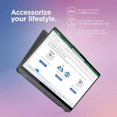 Lenovo IdeaPad Flex 5i 2-in-1 Laptop (14" FHD+ Touchscreen, Intel Core i5-1235U, 8GB RAM, 512GB SSD) Convertible, Fingerprint, Backlit, 1080p Webcam, 9-Hr Battery Life, IST Pen, Win 11 Home S Mode