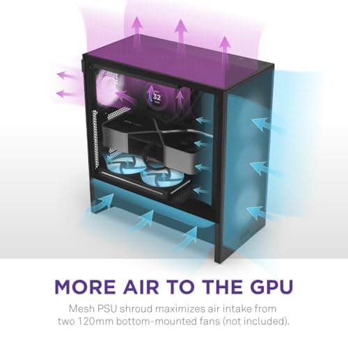 NZXT H5 Flow 2024 - Compact ATX Mid-Tower PC Gaming Case - High Airflow - 2 x 120mm Fans Included - 360mm Front & 240mm Top Radiator Support - Cable Management System - Tempered Glass - Black