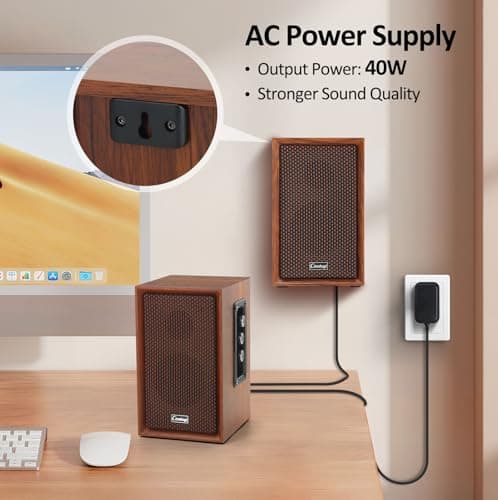 40W Computer Speakers,2.0 AC Powered Wooden PC Speakers with Strong Bass,7.28" X 2 AC Powered USB/Bluetooth Bookshelf Speakers with USB Input for DSP PC Speaker, Wooden Speaker for Laptop (C5201-US)