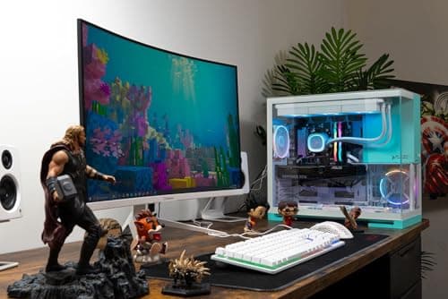 Skytech Gaming Aqua Desktop PC, Ryzen 7 7700X 4.5 GHz (5.4GHz Turbo), NVIDIA RTX 5060, 1TB Gen4 NVMe SSD, 32GB DDR5 RAM 5600 RGB, 850W Gold ATX 3 PSU, 360mm ARGB AIO, Wi-Fi, Win 11