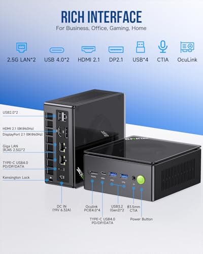 GMKtec Gaming Mini PC K8 Plus AMD Ryzen 7 8845HS(8C/16T, up to 5.1GHz) 32GB DDR5 RAM 1TB SSD, Desktop Computer Dual NIC 2.5G, HDMI 2.1, USB4