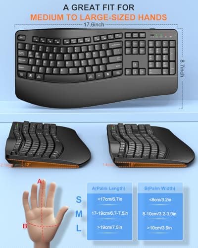 EDJO Ergonomic Wireless Keyboard with Wrist Rest, Wave Keys, for Large Hands, 2.4GHz Full Size Ergo Cordless USB Computer Keyboard, Comfortable Natural Typing, for Laptop, Mac, Windows (Black)