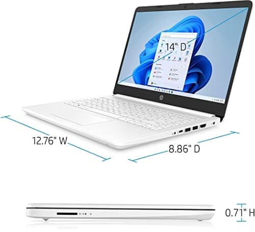 HP Portable Laptop, Student and Business, 14" HD Display, Intel Quad-Core N4120, 8GB DDR4 RAM, 64GB eMMC, 1 Year Office 365, Webcam, SD Card Reader, HDMI, Wi-Fi, Windows 11 Home, White, KKE Mousepad