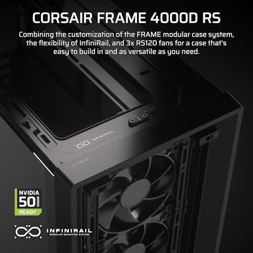 CORSAIR 4000D RS Frame Modular High Airflow Mid-Tower PC Case – 3X CORSAIR RS Fans – InfiniRail Fan Mounting System – Fits Multiple 360mm Radiators – Reverse Connector Motherboard Compatible – Black