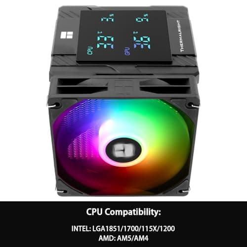 Thermalright Peerless Assassin 120 Digital ARGB Black CPU Air Cooler, Digital Screen Top Cover,6 Heatpipes Computer CPU Cooler, for AM4/AM5,Intel LGA1700/1851/1150/1151/1200, PC Cooler-Black ARGB