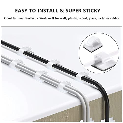White Cable Management Organizer Kit, 2 Wire Sleeve Protector, 41 Self Adhesive Cable Clips Holder, 10pcs+2 Roll Reusable Cable Ties and 100 Cable Zip Ties for TV Computer Cord Tidy Under Desk