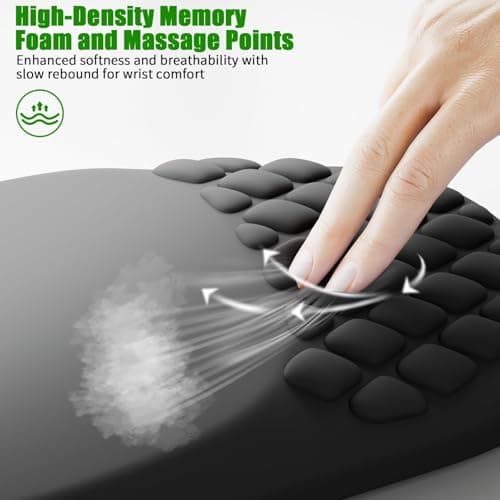 ‌VAGAU Ergonomic Mouse Pad with Wrist Rest, Wrist Rest Pain Relief Mousepad Memory Foam Massage & Non-Slip PU Base for Carpal Tunnel Pain Relief - Gaming, Office, Home Use (Black)