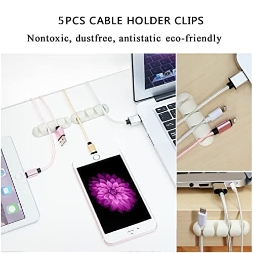 White Cable Management Organizer Kit, 2 Wire Sleeve Protector, 41 Self Adhesive Cable Clips Holder, 10pcs+2 Roll Reusable Cable Ties and 100 Cable Zip Ties for TV Computer Cord Tidy Under Desk