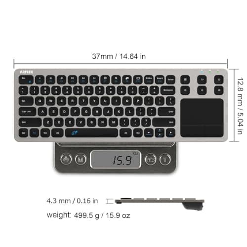 Arteck 2.4G Wireless Touch TV Keyboard with Easy Media Control and Built-in Touchpad Mouse Solid Stainless Ultra Compact Full Size Keyboard -Connected Computer, Smart TV, HTPC