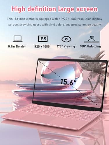32GB RAM 1TB SSD Pink Laptops Computer, N150 up to 3.60GHz, 15.6" FHD Display, 8000mAh Battery, Backlit Keyboard, Fingerprint, Win11 Pro for School, Zoom, Streaming, and Travel 2 Year Warranty