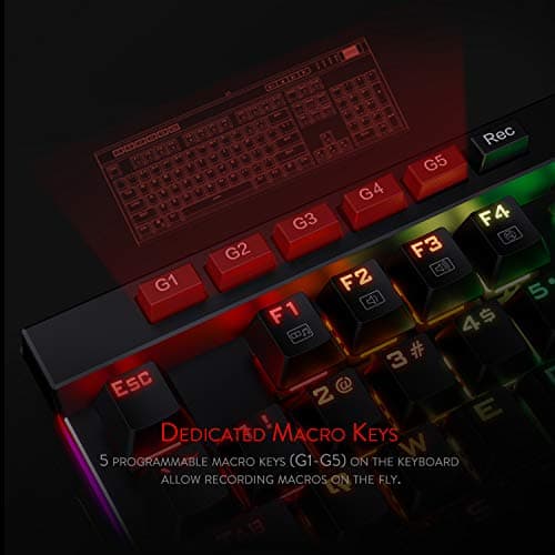 Redragon K580 VATA RGB LED Backlit Mechanical Gaming Keyboard with Macro Keys & Dedicated Media Controls, Hot-Swappable Socket, Onboard Macro Recording (Blue Switches)