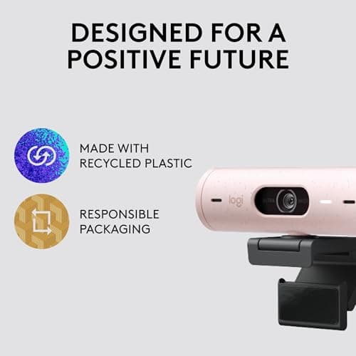 Logitech Brio 500 Full HD Webcam with Auto Light Correction,Show Mode, Dual Noise Reduction Mics, Webcam Privacy Cover, Works with Microsoft Teams, Google Meet, Zoom, USB-C Cable - Rose