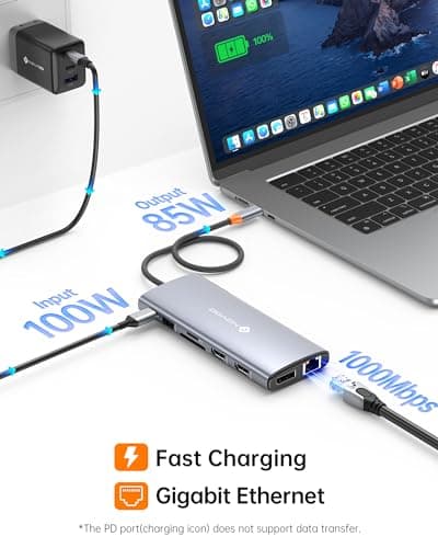 Dell/HP/Lenovo/Surface USB C Docking Station - Dual 4K60 HDMI+8K30 DP, 14 in 1 USB C Hub Adapter with 100W PD, RJ45, SD/TF, Audio, Multiport Dock for MacBook/Laptop