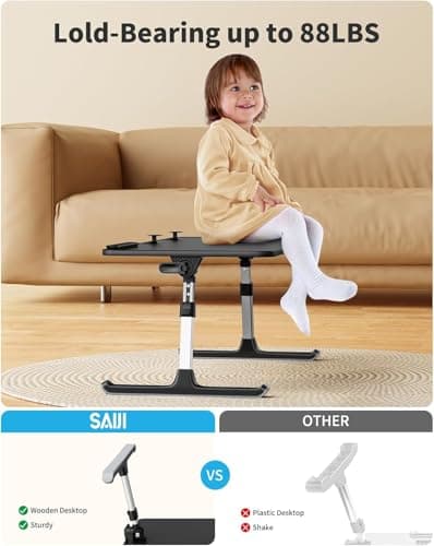 SAIJI Height & Angle Adjustable Laptop Stand for Bed, Lap Desk Bed Tray Table, Light Weight Foldable Portable Laptop Table for Couch Sofa Chair Floor Desk for Adults, Kids (Black)