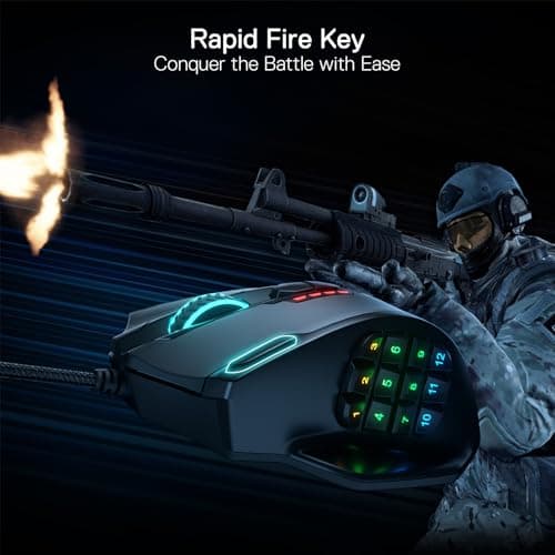 Redragon M908 Impact RGB LED MMO Gaming Mouse with 12 Side Buttons, Optical Wired Ergonomic Mouse with Max 12,400DPI, High Precision, 18 Programmable Macro Shortcuts, Comfort Grip