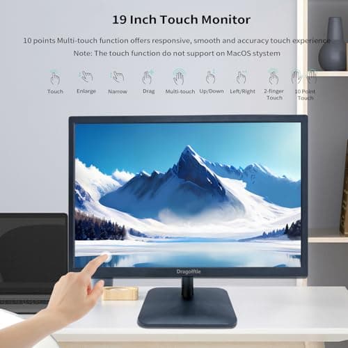 19 Inch Touchscreen Monitor HD 1440x900P, Built-in Speakers, VESA, TN Panel Desktop PC Touch Screen Monitor with HDMI & VGA & Type-B Ports, Low-blue Light Computer Touch Display, 60Hz, Black