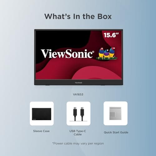 ViewSonic VA1653 16 Inch 1080p FHD IPS Portable Monitor with Eye Care, Built-in Stand, USB C, Mini HDMI, and Protective Case External Second Screen for Laptops, PC, Mac, and Gaming Consoles