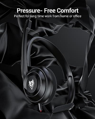 NUBWO HW02 USB Headset with Microphone Noise Cancelling &in-line Control, Ultra Comfort Computer Headset for Laptop pc, On-Ear Wired Office Call Center Headphone for Boom Skype Webinars（Black）