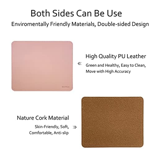 MelVan PU Leather Mouse Pad with Stitched Edge, Waterproof Gaming Mouse Mat for Computers, Laptop, Office & Home, 10.2" x 8.3", 1 Pack (Pink)