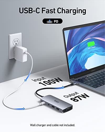 USB C Docking Station Dual HDMI Monitor Adapter, Selore USB C Hub 3 Monitors with Dual HDMI, Displayport, VGA, 100W PD Charging, 3USB 2.0 Ports Adapter for Dell XPS, HP, Lenovo, etc
