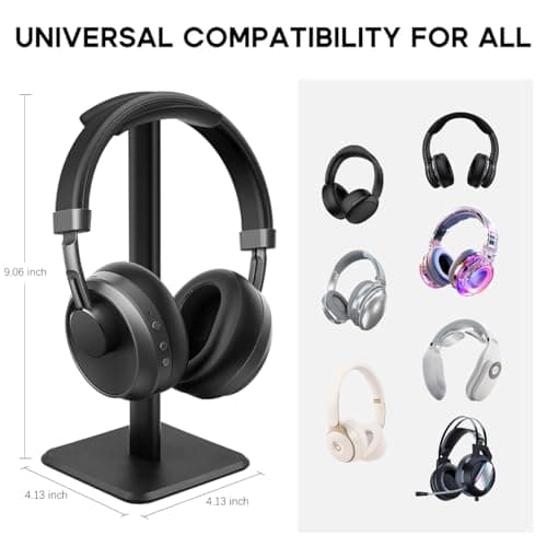 JIKIOU Headphone Stand Gaming Headset Holder Universal Aluminum Metal Headphones Holder Hanger with Aluminum Supporting Bar Flexible Headrest ABS Solid Base for All Headphone 2 Pack (Black)