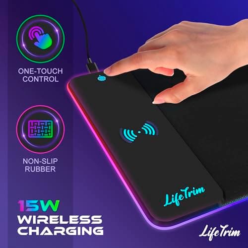 Wireless Charger LED Mousepad 35.5 x 12 Inch RGB Gaming Mouse Pad 10 Light Modes 4mm Thick Large Gaming Desk Pad Wireless Charging Cool Mouse Pad for PC Gaming Accessories & Gaming Gifts