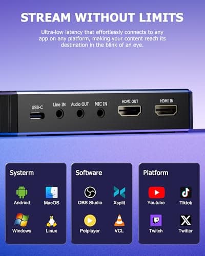 4K Capture Card for Streaming on PC,PS5/Pro,Xbox Series X/S,Switch, Stream/Record/Passthrough in 4K30 or 1080p120 HDR, HDMI 2.0, USB C 3.0 Video Game Capture Card