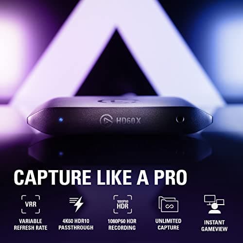Elgato HD60 X - Stream and Record in 1080p60 HDR10 or 4K30 with Ultra-low Latency on PS5|Pro, PS4|Pro, Xbox Series X/S, Xbox One X|S, Nintendo Switch 2, in OBS and More, Works with PC and Mac