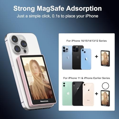Newmowa Pink Magnetic Phone Vlog Selfie Monitor Screen, 1080P Wireless Recording, Using Phone Rear Camera for Selfie Vlog Live Stream TikTok, Compatible with iPhone(Support 4K 30fps Wired Recording)
