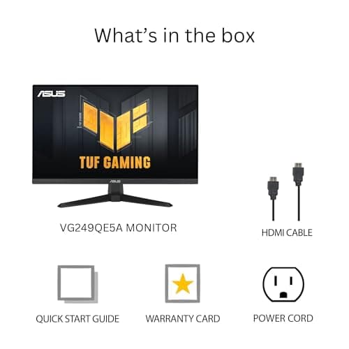 ASUS TUF Gaming 24” (23.8” viewable) 1080P Monitor (VG249QE5A) - Full HD, Overclock to 144Hz, IPS, Extreme Low Motion Blur Sync, 1ms, Speakers, Variable Overdrive, DisplayWidget Center, 3 yr Warranty