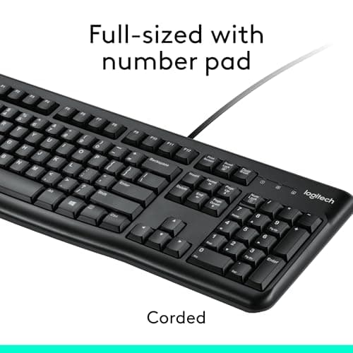 Logitech MK120 Wired Keyboard and Mouse Combo for Windows, Optical Wired Mouse, Full-Size, USB, Compatible with PC, Laptop - Black