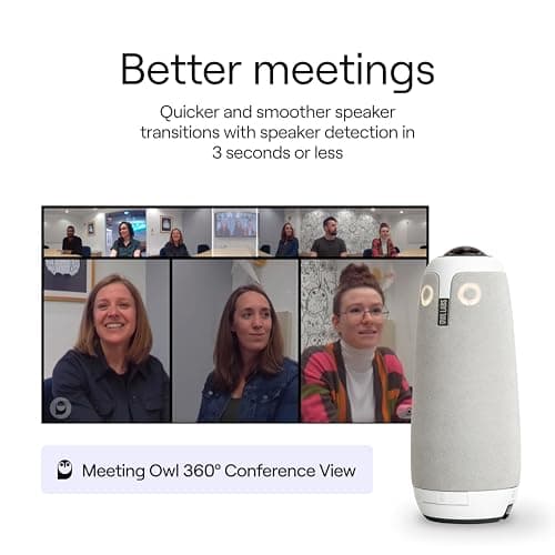 Owl Labs Meeting Owl 3 - 360° 1080p HD Conference Room Camera, AI-Driven Speaker-Tracking, 18-Foot Mic Pickup - Certified for Microsoft Teams - Works with Zoom, Google Meet - Plug & Play Setup