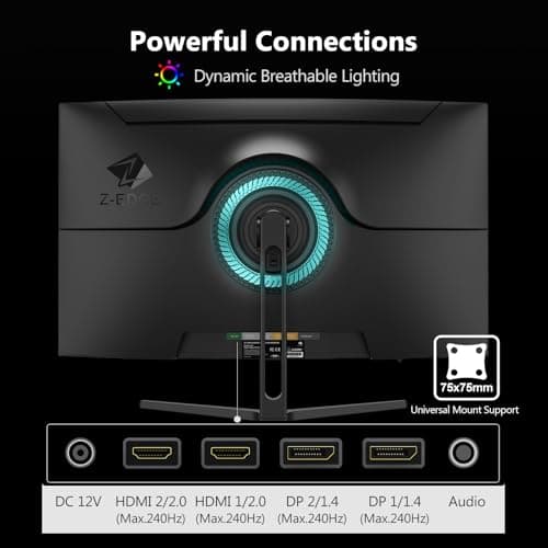 Z-Edge 32 inch Curved Gaming Monitor, FHD 1080P 240Hz Curved Monitor,1500R Computer Monitor, MPRT 1ms Monitor, UG32P 2X DP 1.4 Ports and 2X HDMI 2.0 Ports