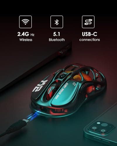 GravaStar Mercury M2 Wireless Gaming Mouse with 26,000 DPI, PAW3395DM Sensor -79g Lightweight Hollowed-Out Design -5 Programmable Buttons -5 Dynamic Lightsync RGB