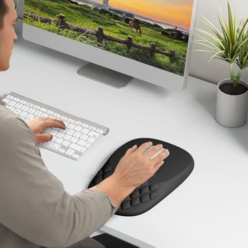 ‌VAGAU Ergonomic Mouse Pad with Wrist Rest, Wrist Rest Pain Relief Mousepad Memory Foam Massage & Non-Slip PU Base for Carpal Tunnel Pain Relief - Gaming, Office, Home Use (Black)