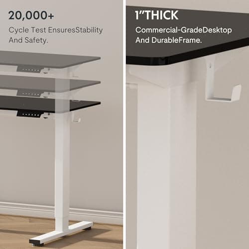 FLEXISPOT EN1 One Piece Standing Desk, 55 x 28 Inch Desktop Electric Adjustable Height Desk Home Office Computer Workstation Sit Stand up Desk (White Frame + Black Top, 2 Packages)