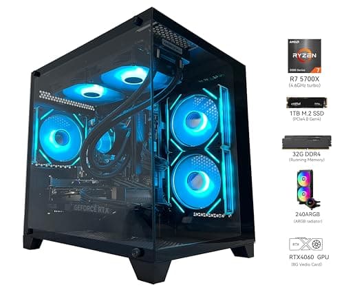 Gaming PC Desktop Computer, Ryzen 7 5700X,RTX 4060,32GB DDR4 RAM and 1TB M.2 NVMe SSD, 240 Liquid Cooler, ARGB Fans,Game Design Office (R7 5700X / RTX 4060 / 32GB DDR4 / 1TB SSD)