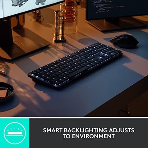 Logitech MX Mechanical Wireless Illuminated Performance Keyboard, Tactile Quiet Switches, Backlit Keys, Bluetooth, USB-C, macOS, Windows, Linux, iOS, Android, Metal, ‎Graphite
