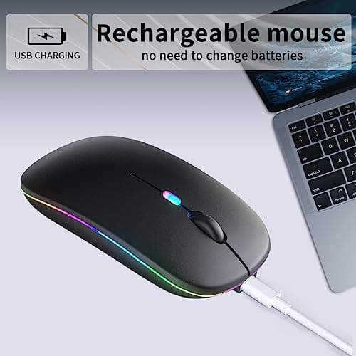 Wireless Bluetooth Mouse – Rechargeable, Silent, Dual Mode (Bluetooth 5.2 & USB) with LED Lights – Portable for Laptop, Desktop, & Tablet(Black)
