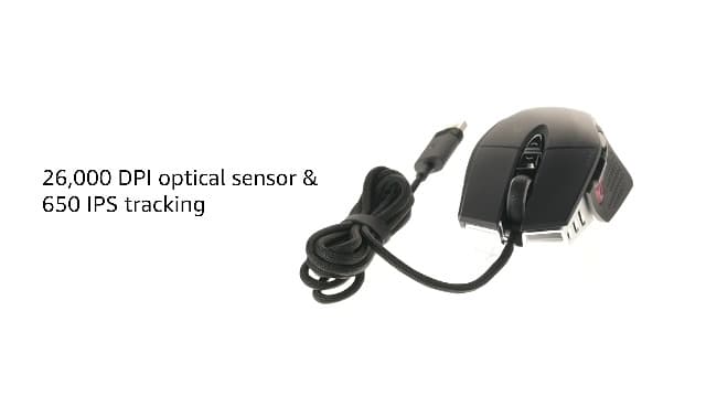 Corsair M65 RGB Ultra Tunable FPS Gaming Mouse Marksman 26,000 DPI Optical Sensor, Optical Switches, AXON Hyper-Processing Technology, Sensor Fusion Control, Tunable Weight System - Black