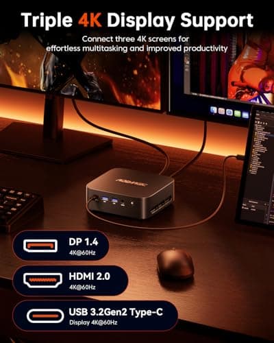 ACEMAGICIAN Mini PC AMD Ryzen 7 5700U : 32GB DDR4 1TB NVMe SSD Mini Computers, Small Gaming PC 4K@60Hz Triple Display, Mini Desktop WiFi6 | Bluetooth 5.2 | Dual Channel | Auto Power On | K1