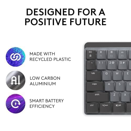 Logitech MX Mechanical Wireless Illuminated Performance Keyboard, Tactile Quiet Switches, Backlit Keys, Bluetooth, USB-C, macOS, Windows, Linux, iOS, Android, Metal, ‎Graphite
