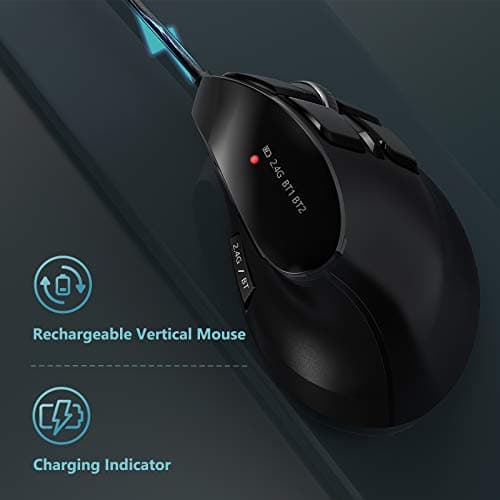 seenda Ergonomic Mouse, Wireless Vertical Mouse - Rechargeable Optical Mice for Multi-Purpose (Bluetooth 5.0 + Bluetooth 3.0 + USB Connection) Compatible Apple Mac and Windows Computers - Black
