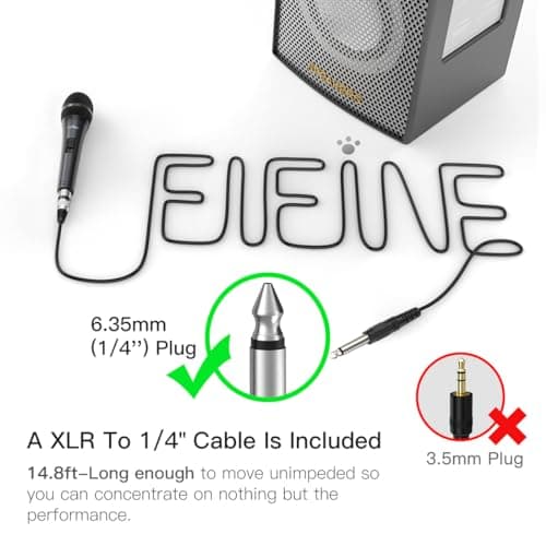 Fifine Karaoke Microphone, Dynamic Vocal Microphone for Speaker, 6.35MM Wired Handheld Mic with On and Off Switch and14.8ft Detachable Cable-K6