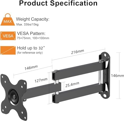 TV Wall Mount, Bracket for Most 13-32 inch LED, LCD Monitor and Plasma TVs, Max VESA 100x100mm by XINLEI (MA1330)