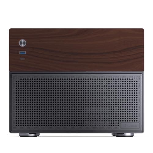 JONSBO N4 Black NAS Pc Case, Walnut Wood, 8-Drive Bay/6 * 3.5 "HDD (4 hot-swap,2 Non hot-swap),2 * 2.5SSD,Micro ATX Chassis, USB3.2Gen2Type-C, 1x120mm Fan Built-in, Black