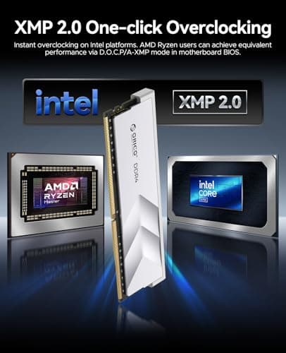ORICO Raceline Racer DDR4 RAM 32GB Kit (2x16GB) 3600MHz CL18, XMP 2.0 Overclocking for Intel, AMD Compatible, 1.35V UDIMM Gaming Desktop Memory – Silver