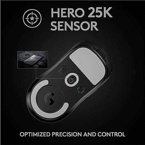 Logitech G PRO X SUPERLIGHT Wireless Gaming Mouse, Ultra-Lightweight, HERO 25K Sensor, 25,600 DPI, 5 Programmable Buttons, Long Battery Life, Compatible with PC / Mac - Black