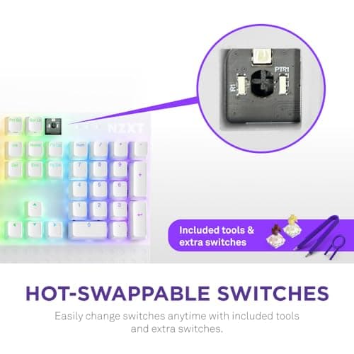NZXT Function 2 Full-Size Wired Optical Gaming Keyboard - 8K Polling Rate - Linear Optical Switches - Adjustable Actuation - Double-Shot PBT Keycaps - RGB - Hot-Swappable - White